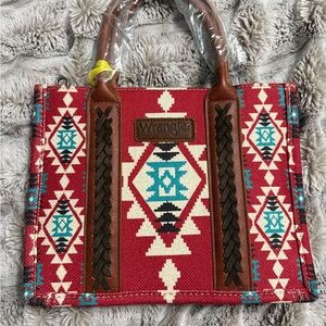Wrangler Red and Brown Geometric Tote
